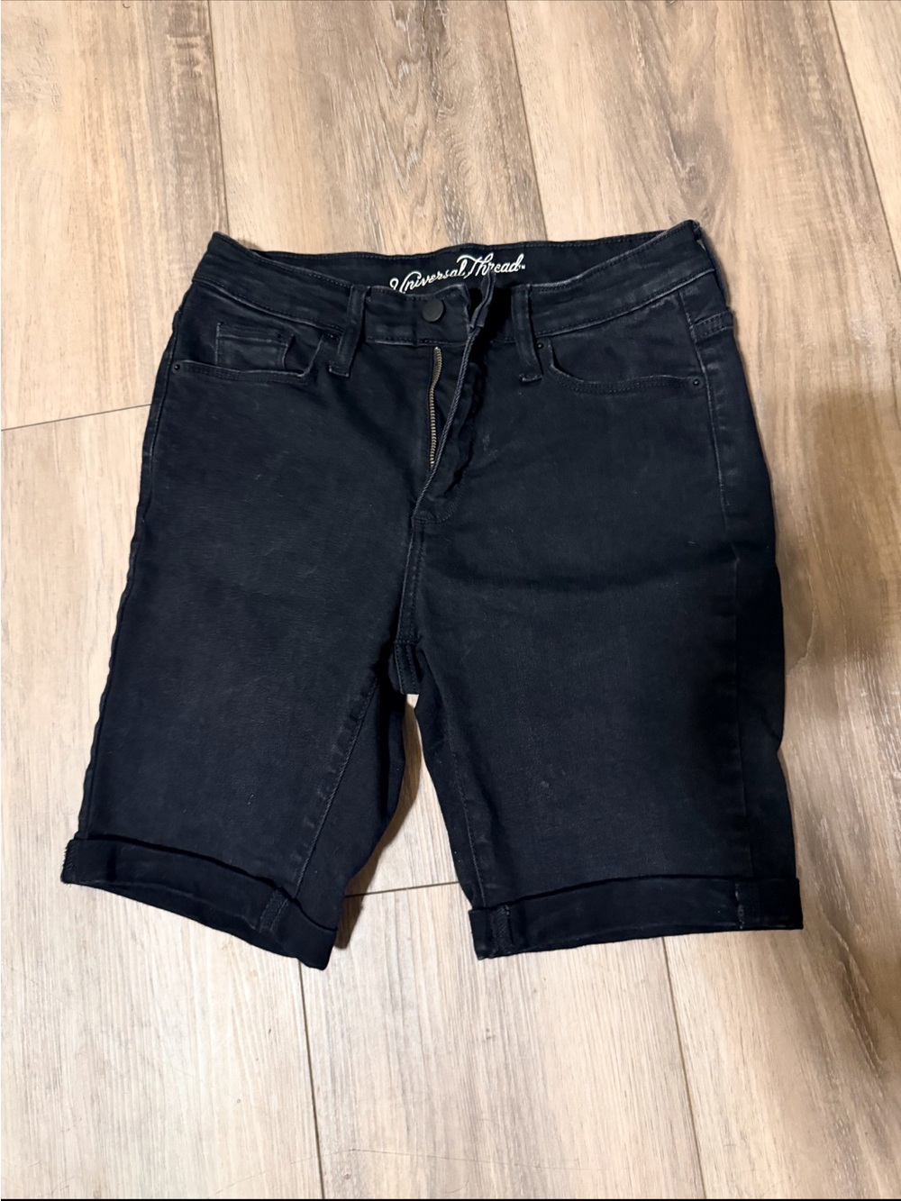 Universal Thread Black Women's Bermuda Shorts - Rolled Hem Denim